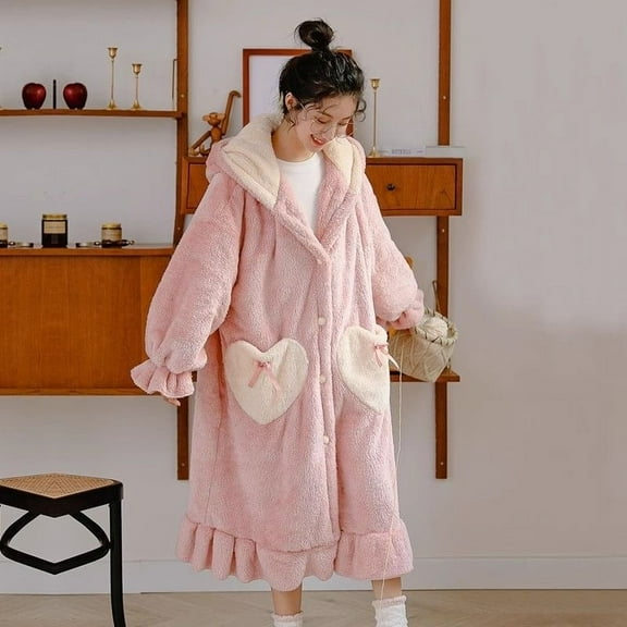 Hauaitttt 2025 New Winter Cute Cartoon Coral Velvet Pajama Women Thick Nightgown Can Be Worn Outside The Home Wear plus Size Robes for Women 4x Robes for Women Shower Wrap Towel for Women Dressing