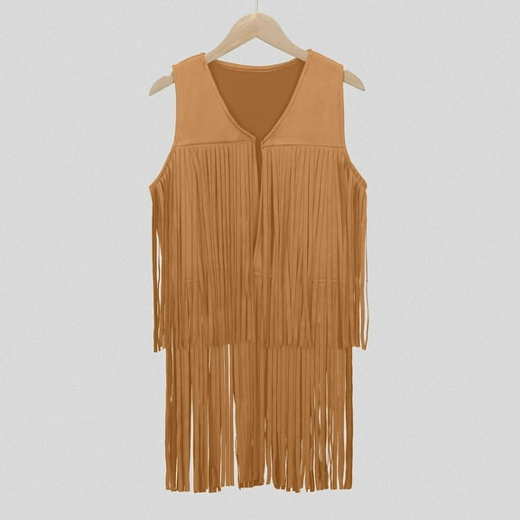 Hauaitttt 60s 70s Western Cowboy Cow Girl Vest Outfits Hippie Set Kids Girls Fringe Tassel Vest Party 5t Girls Trench Coat Coat Vest for Girls Coats for Girls Kids Girl Long Coat Light Jacket Girls 7