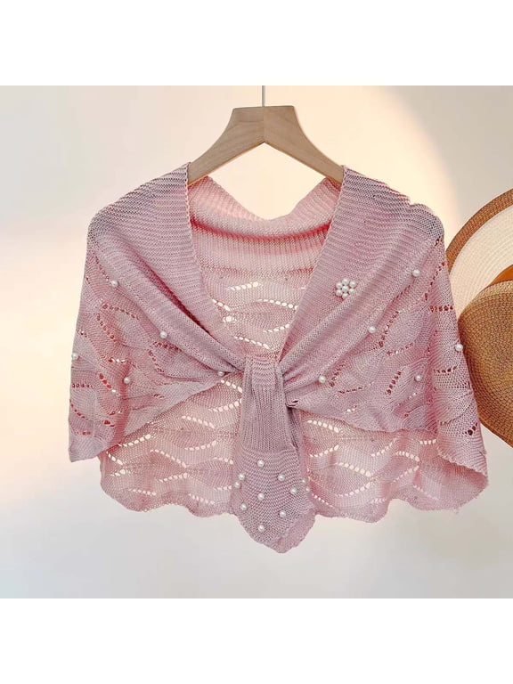 Autumn Knitted Shawl with Wavy Pattern and Pearl Shoulder Strap Stole Southwestern Jacket Shawl Scarf Summer Formal Cardigan Shoulder Wraps for Dresses Shawl Wraps for Women plus Size