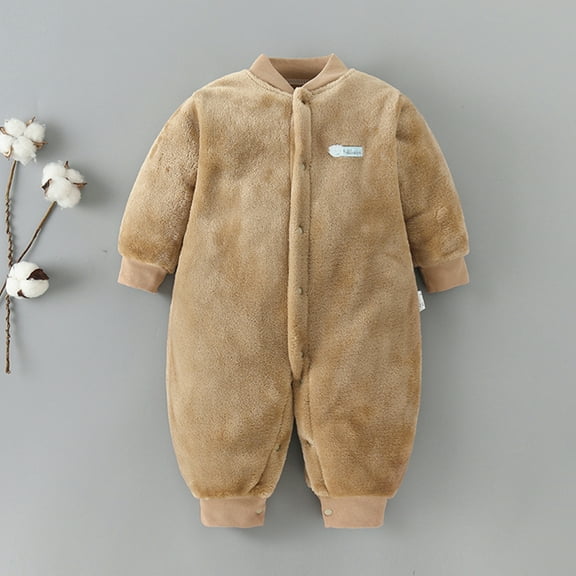 Hauaitttt Baby Girl Boy Thick Warm Jumpsuit Playsuit Romper Clothes Baby Girl Ruffle Sleeve Bodysuit Leotard with Shorts 18 Months Boys Snowsuit Long Sleeve Shirts for Toddler Girls Footless Baby Boy