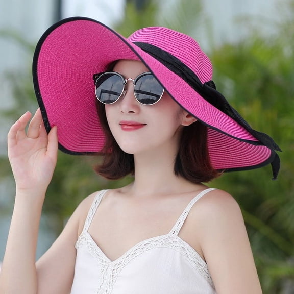 Hauaitttt Beach Hats for Women Big Straw Wide Brim Summer Hat Floppy Foldable Roll up Cap Sun Hat Field Hat Women Accessorize Hat Outback Hat Washable Haddock Hat Cute Beach Hats for Women Womens