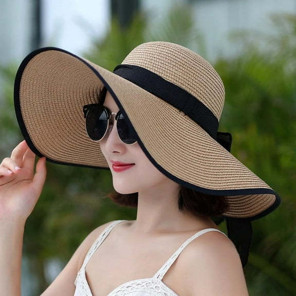 Hauaitttt Beach Hats for Women Big Straw Wide Brim Summer Hat Floppy Foldable Roll up Cap Sun Hat Field Hat Women Accessorize Hat Outback Hat Washable Haddock Hat Cute Beach Hats for Women Womens