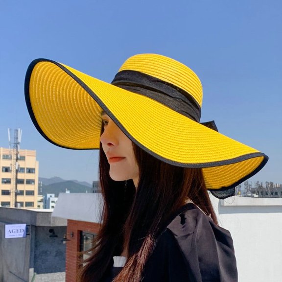 Hauaitttt Beach Hats for Women Big Straw Wide Brim Summer Hat Floppy Foldable Roll up Cap Sun Hat Hat with Ponytail Hole for Women Travel Hat Men Womens Beach Bags Womens Beach Hat Large Head Travel