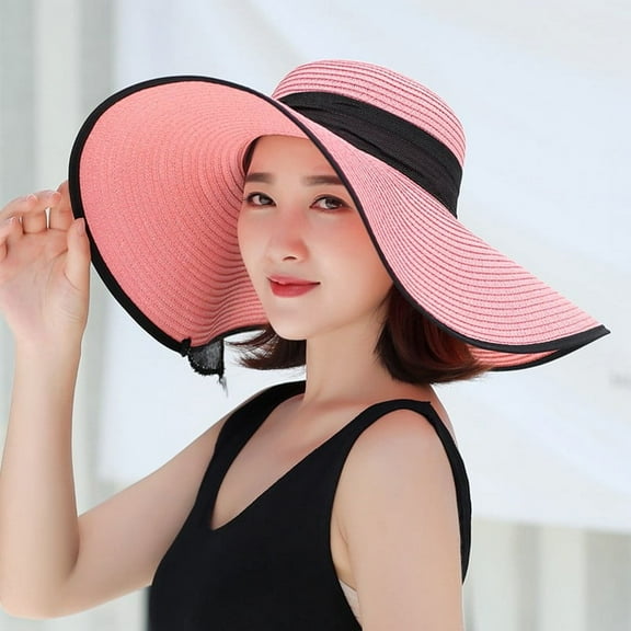Hauaitttt Beach Hats for Women Big Straw Wide Brim Summer Hat Floppy Foldable Roll up Cap Sun Hat Hat with Ponytail Hole for Women Travel Hat Men Womens Beach Bags Womens Beach Hat Large Head Travel