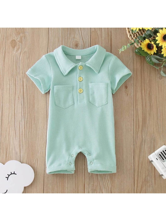 Boys Girls Short Sleeve Solid Pullover Romper Gentleman Jumpsuit Summer Clothes for Toddler Boys Easter Outfit 18 Months Boy Toddler Summer Neutral Snap Dinosaur 24 Month Zipper Romper