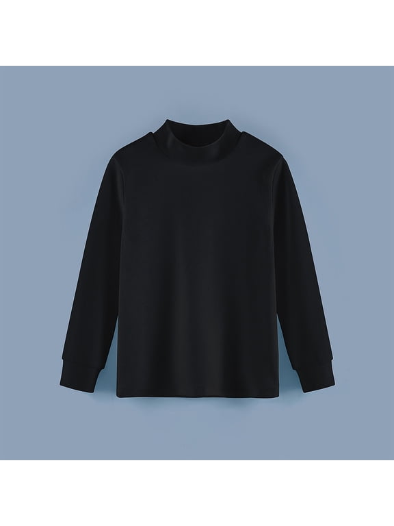 Boys Thermal Long Sleeve Shirt Kids Blend Top Soft Comfortable Base Layer for Children Cozy High Neck Design Winter Warm Shirt Casual Wear Play Outfit Boys Long Sleeve Hooded Shirt