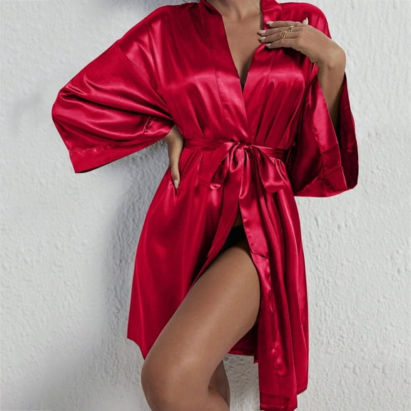 Hauaitttt Bride Bride Morning Robe Women's 9/4 Sleeve Nightgown Wedding Bridesmaid Group Wedding Kimono Imitation Silk Cardigan Bathrobe Women's Pajamas Drop Waist Dress Women 1920s Satin Robes Long