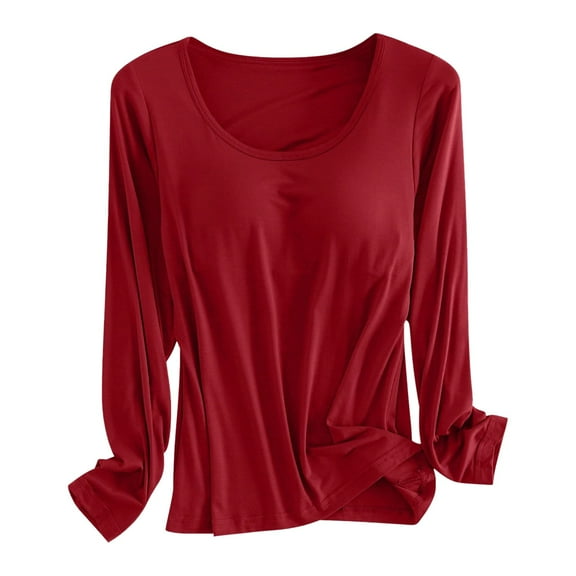 Hauaitttt Built In Bra T Shirt for Womens Padded Long Sleeve Tops Active Blouses Soft Pajama Casual Shirts for Workout Thermal Long Sleeve Shirts for Boys Men's Thermal Shirt Woman Thermal Undershirt