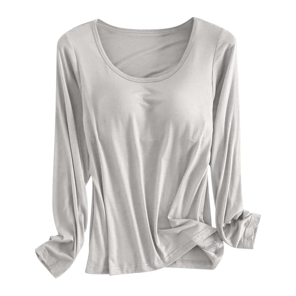 Hauaitttt Built In Bra T Shirt for Womens Padded Long Sleeve Tops Active Blouses Soft Pajama Casual Shirts for Workout Thermal Long Sleeve Shirts for Boys Men's Thermal Shirt Woman Thermal Undershirt