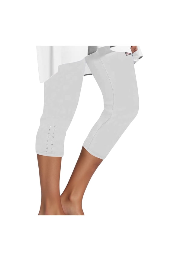 Capri Leggings for Women Summer Rhinestone Dressy Cropped High Waist Yoga Pants Compression Leggings Workout Pants Maternity Tops Summer Footless Tights for Women Dark Pants Women under 15