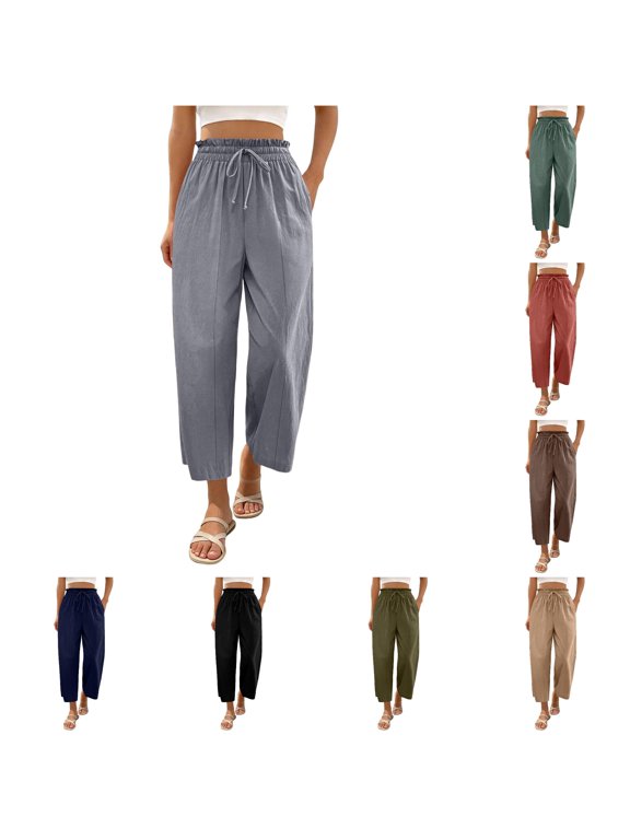 Capri Pants for High Waisted Wide Leg Pants Lightweight Flowy Cropped Trousers Beach Capris Womens Bottoms Casual Pants Summer Pants Women Casual Harem Pants for Women Women's Pants Suits
