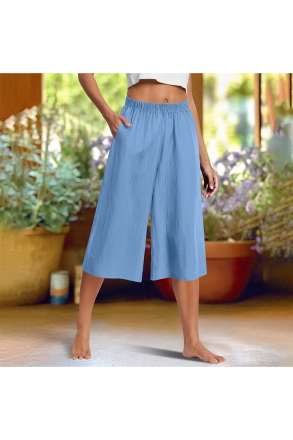 Capri Pants for Women Lined Wide Leg Summer Pants Drawstring Elastic Waist Trendy Capris Trousers with Pockets Pant Suits for Women Casual Summer Stretchy Work Pants Women Wide Leg