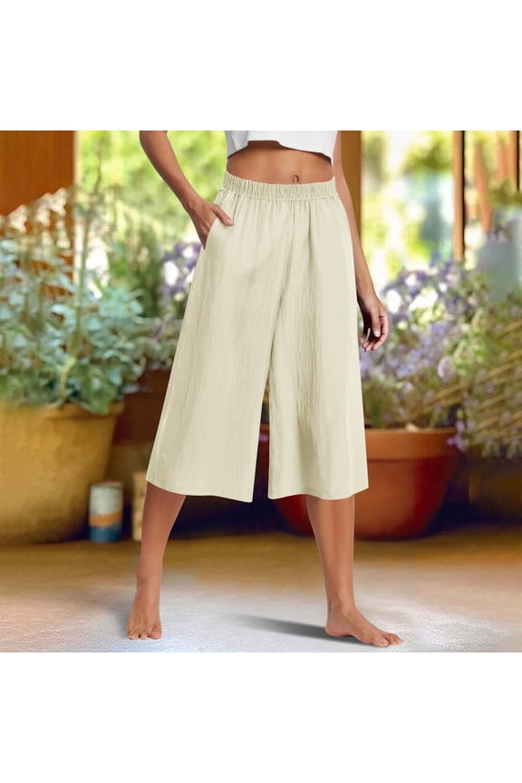 Capri Pants for Women Lined Wide Leg Summer Pants Drawstring Elastic Waist Trendy Capris Trousers with Pockets Pant Suits for Women Casual Summer Stretchy Work Pants Women Wide Leg