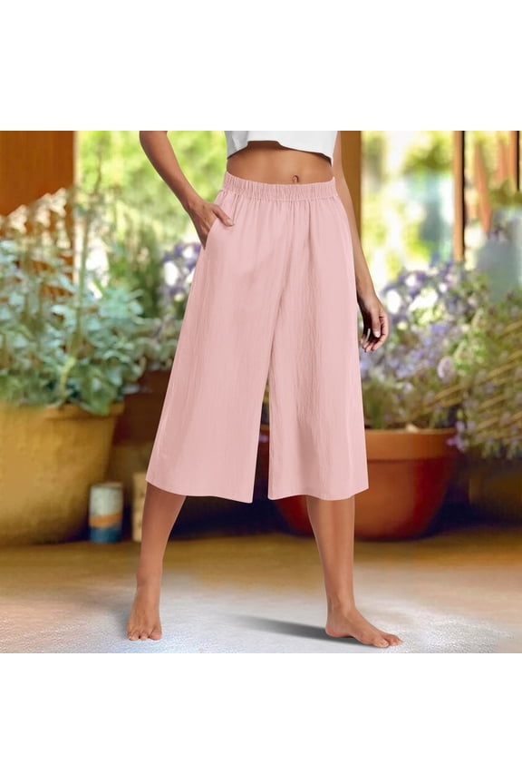 Capri Pants for Women Lined Wide Leg Summer Pants Drawstring Elastic Waist Trendy Capris Trousers with Pockets plus Size Dress Pants for Women Casual Womens Pants Casual Work Petite Leopard