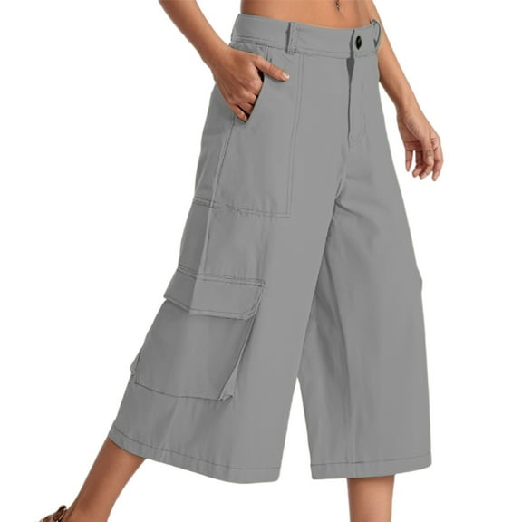Hauaitttt Cargo Capris for Women Stretch Wide Leg Hiking Pants Lightweight Baggy Cargo Pants with Pockets Dress Pants for Women Business Casual plus Size Women Work Pants Business Casual Cute