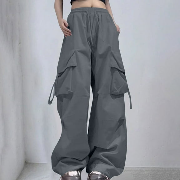 Hauaitttt Cargo Pants Woman Relaxed Fit Baggy Clothes Black Pants High Waist Zipper Slim Drawstring Waist with Pockets Loose Plus Size Came Sweatpants for Women Summer Pants for Women Casual
