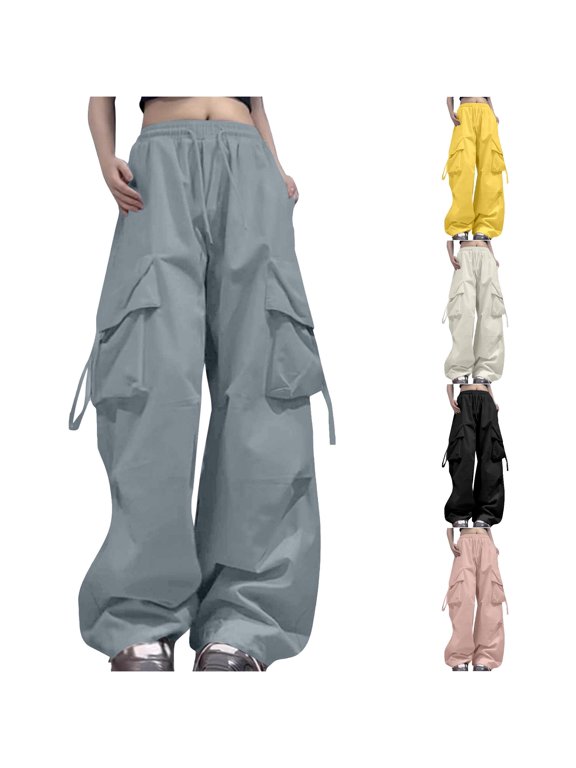 Cargo Pants Woman Relaxed Fit Baggy Clothes Black Pants High Waist Zipper Slim Waist with Pockets Loose Plus Size Casual Pants for Women Summer Pants Peg Pants with Tie Womens Crop Pants