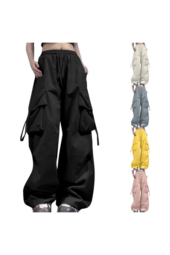 Cargo Pants Woman Relaxed Fit Baggy Clothes Black Pants High Waist Zipper Slim Waist with Pockets Loose Plus Size Casual Pants for Women Summer Pants Peg Pants with Tie Womens Crop Pants