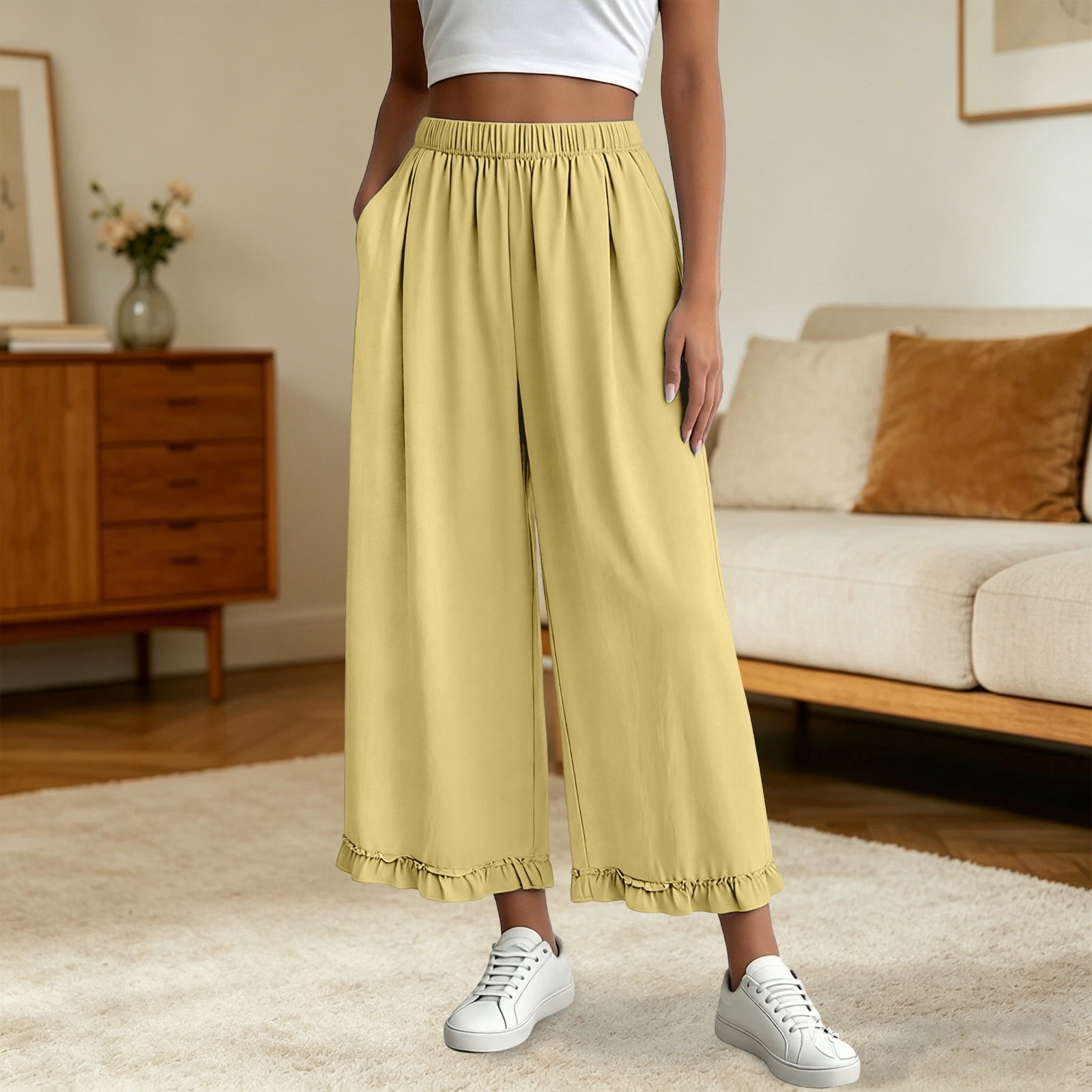 Hauaitttt Casual Wide Leg Pants for Relaxed Fit Summer Trousers