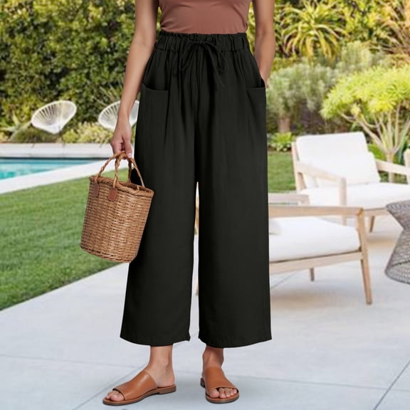 Hauaitttt Casual Women’s Nine Tie Waist Loose Ankle Pants for Everyday Wear for Spring and Summer Fashion Business Casual Pants for Women Size 14 Stretch Sweatpants Women Petite Short Pants for Women