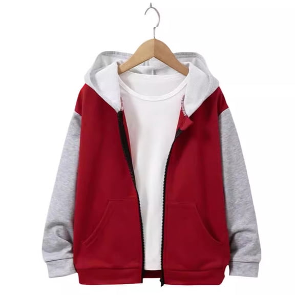 Hauaitttt Child Boys' Autumn Winter Long Sleeved Color Block Hooded Zipper Coat Top Clothes Teen Coat Boys Coats Lined Big Boys Heavy Coat Boys Vintage Coat Boys Winter Coats Hooded Coats for Babies