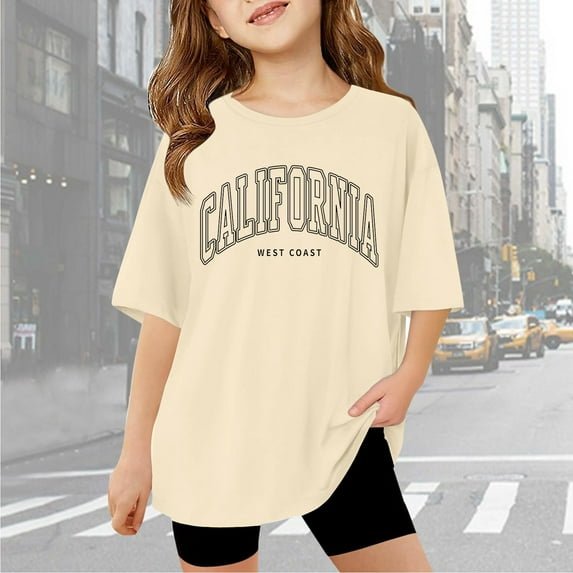 Hauaitttt Children Kids Girls Short Sleeve T Shirts Kids Summer Oversized Tops Casual Crewneck Basic Tees Long Sleeve Tops for Girls Size 8 under Shirt Teens Girls Ruffled Tops Big Girls Fall Tops