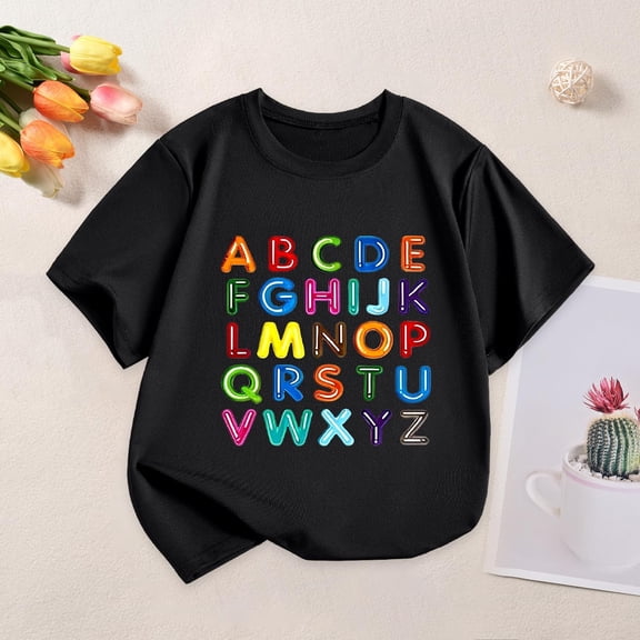 Hauaitttt Children's Casual Short Sleeved T Shirt Cartoon Print Crewneck Comfortable 4t Clothes Girls Long Top Girl Top Trending Tops for Teen Girls Winter Tops for Kids Girl Cold Shoulder Tops for