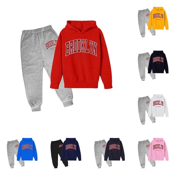 Hauaitttt Children's Hoodie Pullover Set Printed Hoodie Set On Underwear 2023 Casual Letter Printed Long Sleeve Out Wear Cute Outfits with Sweatpants