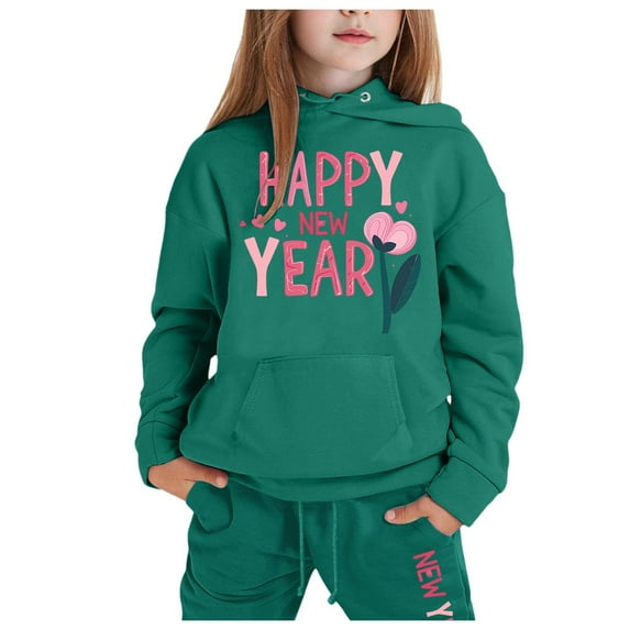 Hauaitttt Children's Middle and Older Children's Long Sleeved 2025 New Year's Print Hooded Top Sweater Pants Set New Girl Clothes Girls Clothes Size8 9 Girls Clothes Size 5 Set Baby Girl Picture