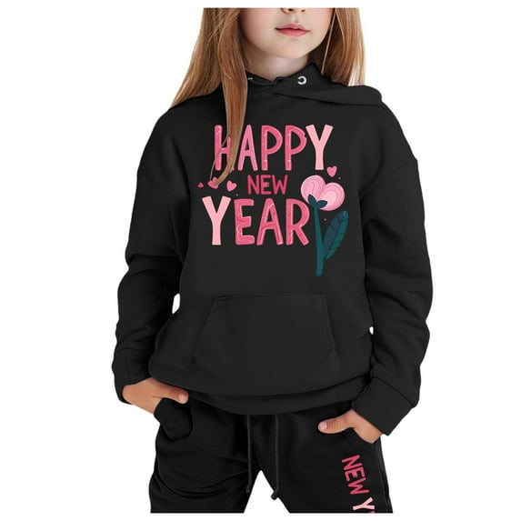 Hauaitttt Children's Middle and Older Children's Long Sleeved 2025 New Year's Print Hooded Top Sweater Pants Set New Girl Clothes Girls Clothes Size8 9 Girls Clothes Size 5 Set Baby Girl Picture