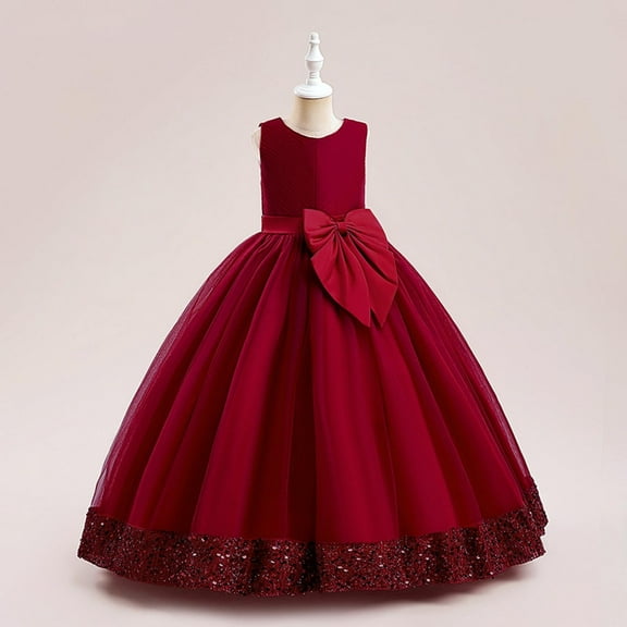 Hauaitttt Children's Sequin Children's Dress Big Bow Dress Girl Flower Girl Dress Kids Dress Long Frocks Clothes High Low Dress for Girls Baby Valentine Dress Girl Pretty Dresses for Girls Girls