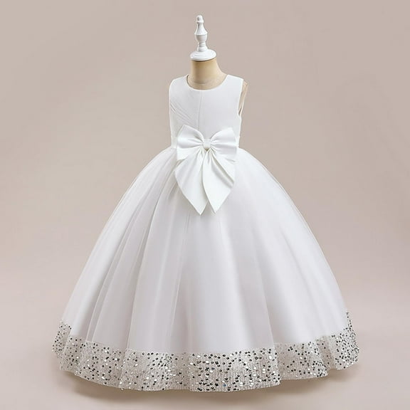 Hauaitttt Children's Sequin Children's Dress Big Bow Dress Girl Flower Girl Dress Kids Dress Long Frocks Clothes High Low Dress for Girls Baby Valentine Dress Girl Pretty Dresses for Girls Girls