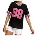 thumbnail image 1 of Hauaitttt Color Block Sleeve Oversized T Shirt with Sports Number Print for Women Casual Football Top Tech Stretch Womens Graphic Long Sleeve T Shirts Raglan Shirts for Women Shirts for Women Casual, 1 of 4