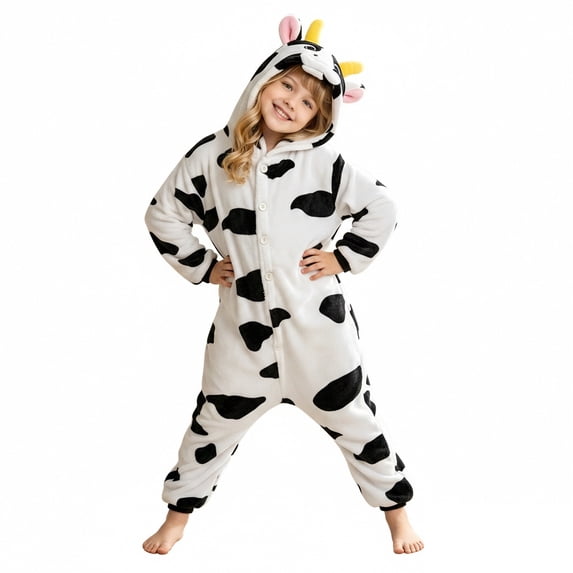 Hauaitttt Cow Kids Unisex Soft Long Sleeve Hooded Button Down Jumpsuit Animal Onesies Halloween for Girls Size 2-12 Years Halloween Clothes Kids Clothes