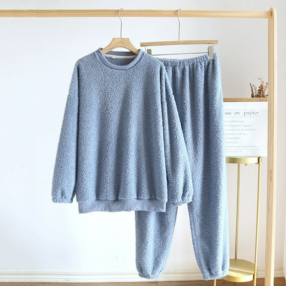 Hauaitttt Cozy Women's Pajama Set Plus Size Thickened Round Neck Sleepwear for Winter Soft Warm Homewear Pajamas Tops for Women Pajamas Petite Womens Tall Pajamas Long Length Winter Set Woman Pajama