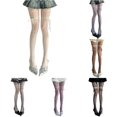 thumbnail image 1 of Hauaitttt Cute Bow Tie Lace Floral Patterned Tights Hollow Out Fishnet Pantyhose Textu Tights for Women, 1 of 6