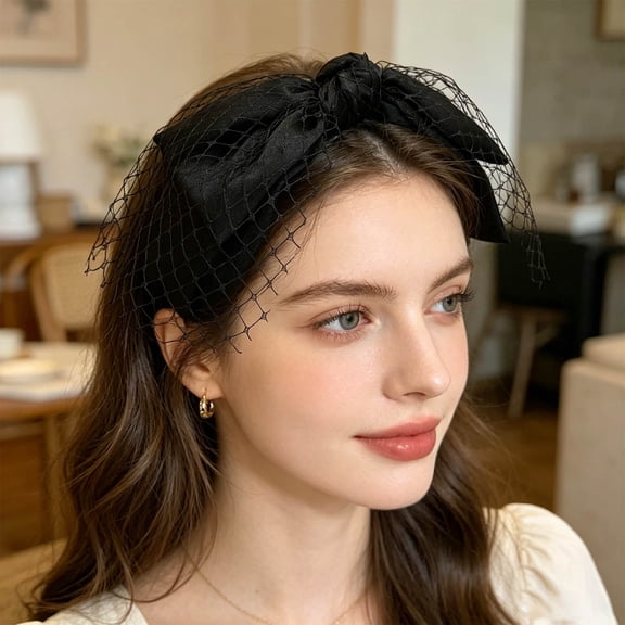 Hauaitttt Elegant Mesh Headband with Large Bow for Girls Black Hair with Like Top Stylish Turban Style Band Forehead Sweatband Headbands for Women's Hair Workout Cacti Headband Pineapple Topper