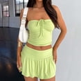 thumbnail image 1 of Hauaitttt Elegant Two Piece Set for Women Sleeveless Strapless Top with Pleated High Low Double Layer Skirt Outfit Board Shorts Suit Womens Bathing Suit Bottom Summer Beach Dress Cover Ups for, 1 of 8