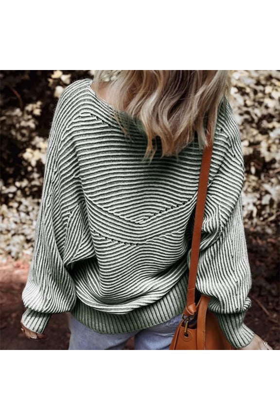 Fall Winter Sweaters for Women Knit Striped Batwing Pullover Trendy Oversized Long Sleeve Tops Sweater for Work Pullover Sweaters for Women Athletic Retrofit Mens Sweater Women Pullover