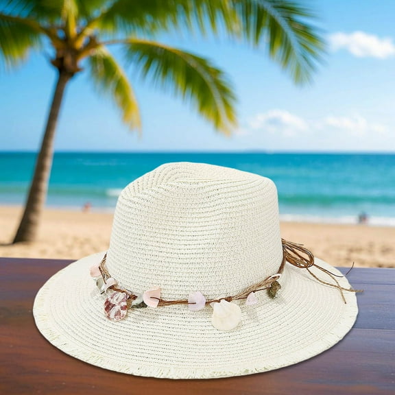 Hauaitttt Fashion Decoration Large Brim Sun Hat Seaside Holiday Straw Hat Sun Hat Fedora Summer Small Floppy Hat Hat for Women with Ponytail Hole Mens Hat Brimmed Sunshade Hat Women Ponytail Men