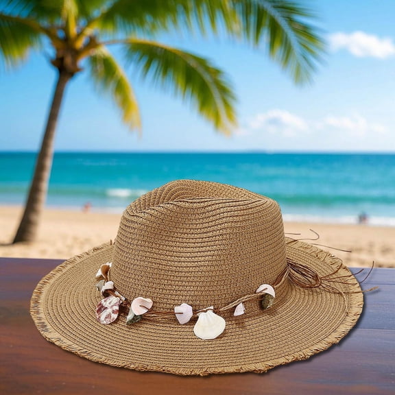 Hauaitttt Fashion Decoration Large Brim Sun Hat Seaside Holiday Straw Hat Sun Hat Fedora Summer Small Floppy Hat Hat for Women with Ponytail Hole Mens Hat Brimmed Sunshade Hat Women Ponytail Men