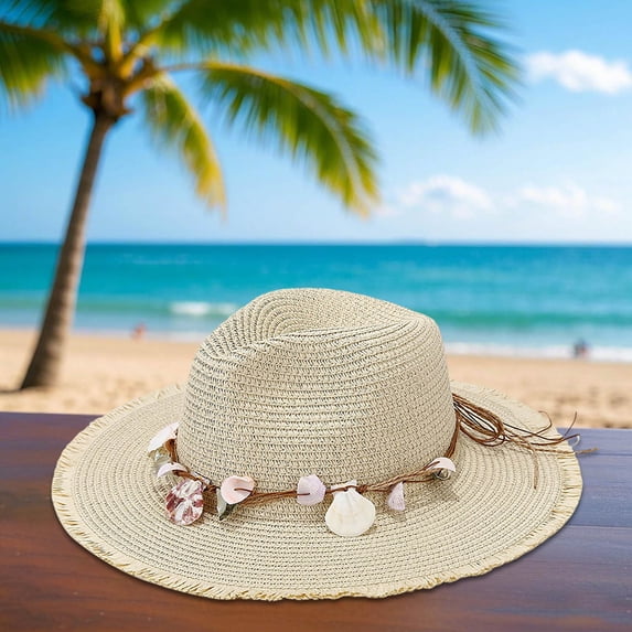 Hauaitttt Fashion Decoration Large Brim Sun Hat Seaside Holiday Straw Hat Sun Hat Womens Fedoras Floppy Hats for Men Sliding Visor Brimmed Hats for Men Buckets for Men Visor Women Fashion Visor Bio