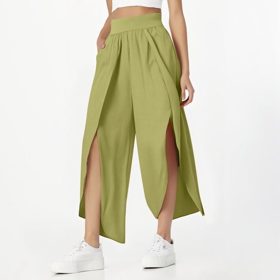 Hauaitttt Fashion Slim High Waist Open High Fork Pants Europe and The United States Relaxed Casual Yoga Womens Pants Casual with Pockets plus Size Casual Pants for Women Petite Summer Pants Women