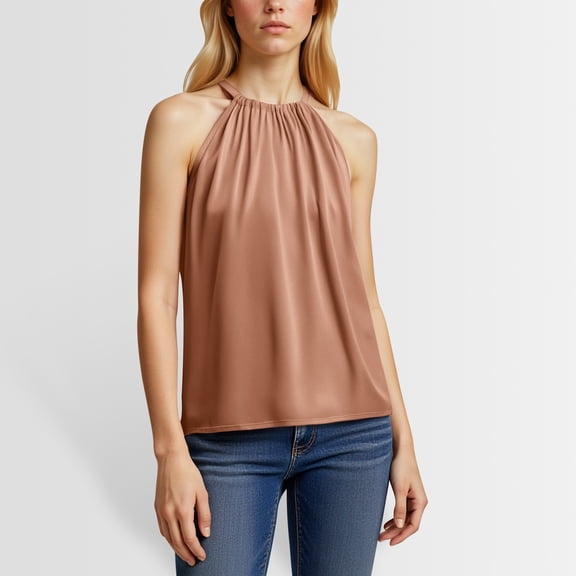 Hauaitttt A Fashionable and Casual Sleeveless Round Neck Drawstring Solid Color Pull Top Vest for Ladies 2 Lane Top Petite Cute Summer Tops Beach Tops Fancy Top Women plus Size Top Women Sleep