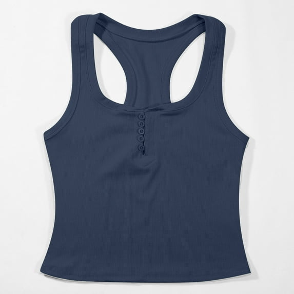 Hauaitttt Fashionable Women's Tanks and for Everyday and Vacation Wear Low U Neck Fitted Sleeveless Design with Button Decoration for Pairing with Jeans Casual Pants Or Skirts Muscle Tee 2 Tops Shirt