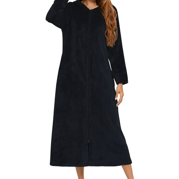 Hauaitttt Flannel Long Sleeve Robe with Hood and Zipper Couples' Sleepwear for Autumn and Winter Women's Robes plus Size Floral Kimono Robe Womens Towel Robe Long Towel Wrap for Women Buttons Fuzzy