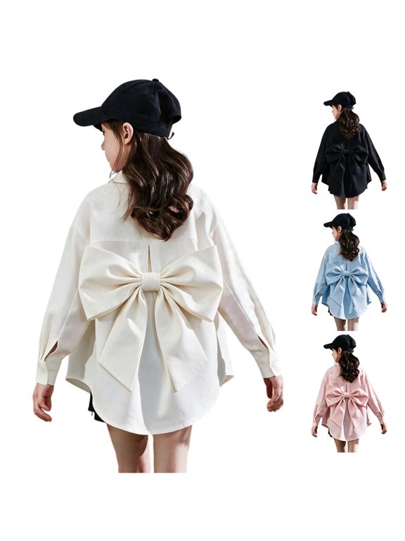 Girls Button Down Shirt Casual Loose Fit Tunic Tails Top Summer Blouse for Tee Shirts Kids