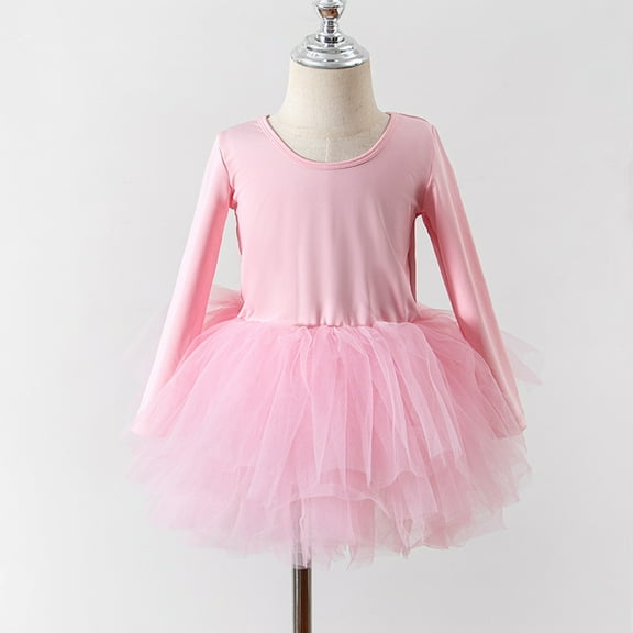 Hauaitttt Girls Dance Dress Performance Tutu Skirt Long Sleeve Round Neck Chiffon Ballet Outfit for Ages 3 10 Spring Summer Recital Size 4 Girls Dress Girls Dress 16 Girls Long Sleeve Party Dresses