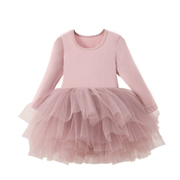 Hauaitttt Girls Dance Dress Performance Tutu Skirt Long Sleeve Round Neck Chiffon Ballet Outfit for Ages 3 10 Spring Summer Recital Size 4 Girls Dress Girls Dress 16 Girls Long Sleeve Party Dresses