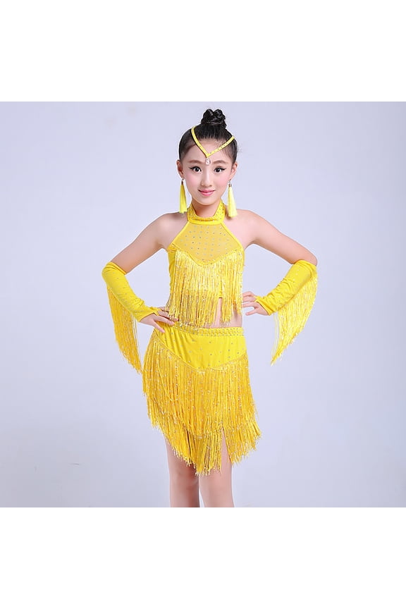 Girls Dance Outfits Performance Fringe Latin Dress Set for Stage Shows Party Celebrations Summer Wear 2 15 Years N Apparel Girls 8 10 Clothes Outfits Blanket Set Girl Baby First Christmas